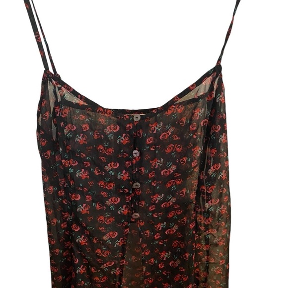 Volcom black red sheer floral rose cape top party dress vacation pool cover up - Picture 11 of 15